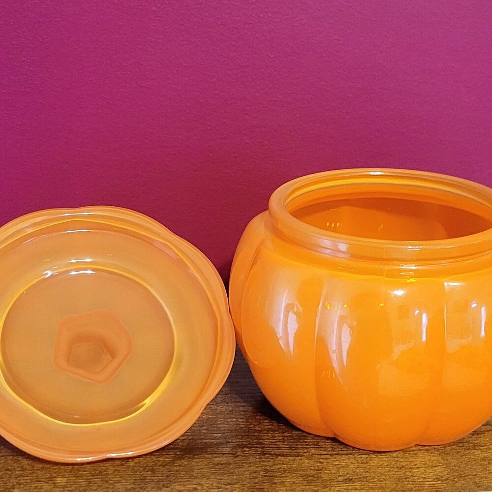 Orange Pumpkin Glass Dish with Lid - Picture 3 of 4